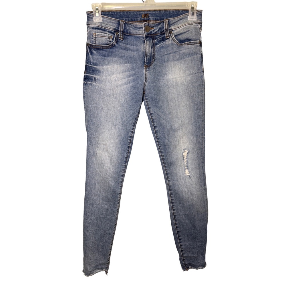 Kut from the Kloth Ankle Skinny Jeans Light Wash Distressed Frayed Hem Size 4